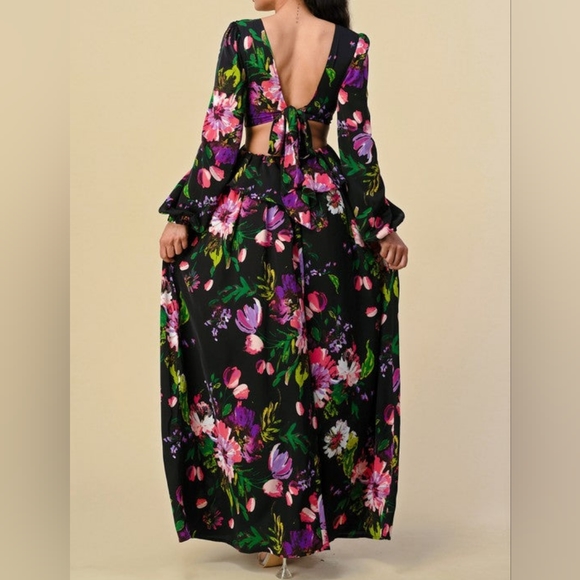 Deep V Floral Waist Skimming Dress